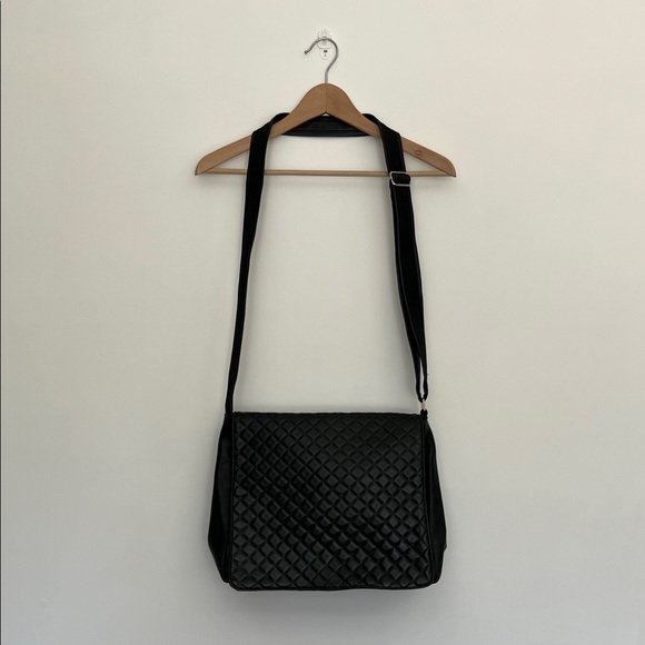 Handbags - quilted black cross body shoulder bag, faux leather
